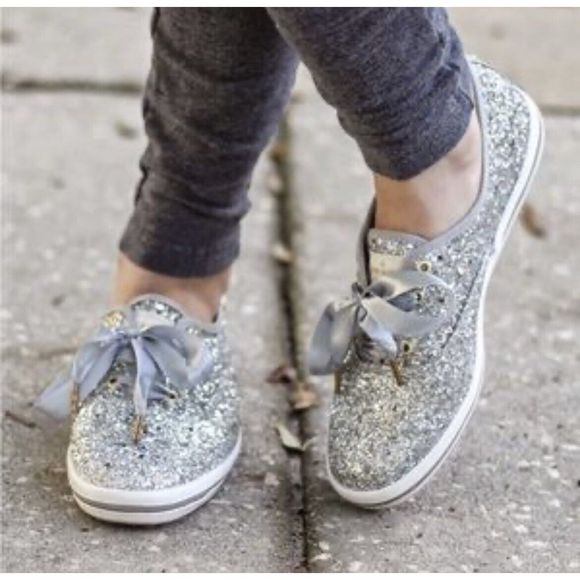 Keds For Kate Spade New York Glitter Sneakers  - Size 7 - Silver/ Gray - Picture 2 of 11
